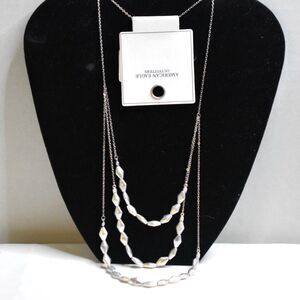 NWT American Eagle Triple Layer Diamond Shaped Silver Tone Beaded 32" Necklace